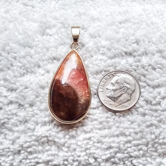 NatureLoversJewelry Jewelry - Gold Banded! Tangerine + Brown Druzy Agate Pendant
